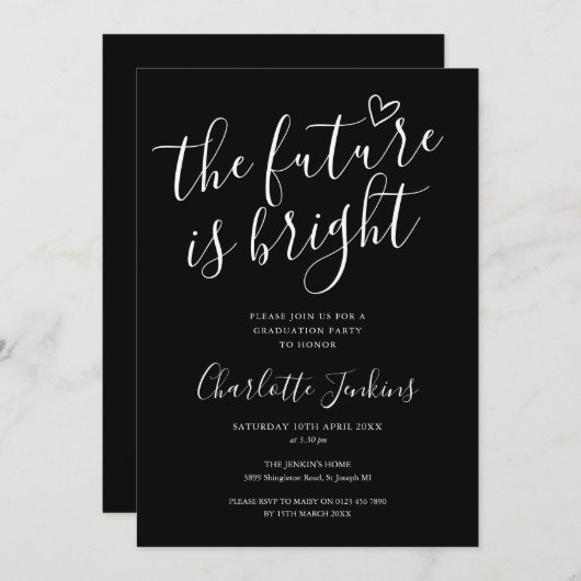 Black Future is Bright Script Graduation Party Einladung (Vorne/Hinten)