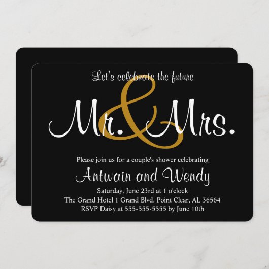 Black Future Mr. & Mrs. Engagement Party Einladung (Vorne/Hinten)