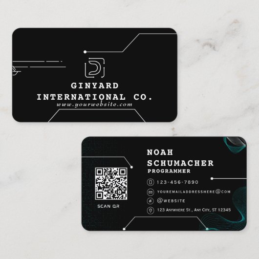 Black Futuristic Moderner Programmierer Visitenkarte (Vorne/Hinten)