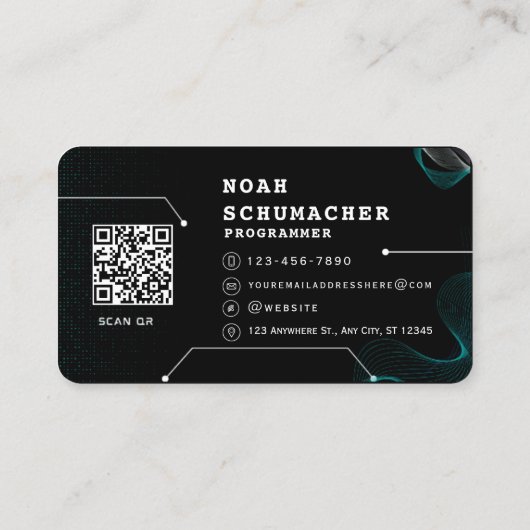 Black Futuristic Moderner Programmierer Visitenkarte (Rückseite)