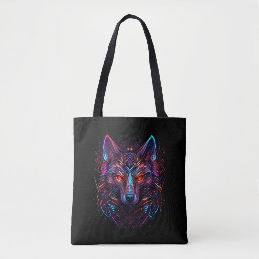 Black Futuristic Neon Wolf Tasche (Vorderseite)