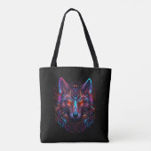 Black Futuristic Neon Wolf Tasche (Rückseite)