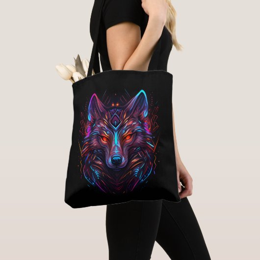 Black Futuristic Neon Wolf Tasche (Von Nahem)