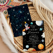 Black Galaxy Captain Rocket Adventure Kids Bday Einladung