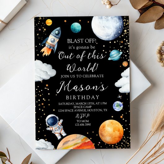 Black Galaxy Rocket & Astronaut Out of This World Einladung
