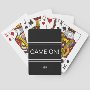 Black GAME ON Funny Quote Custom Monogram Initiale Spielkarten