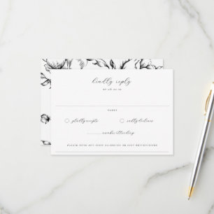 Black Garden Floral Wedding RSVP Karte