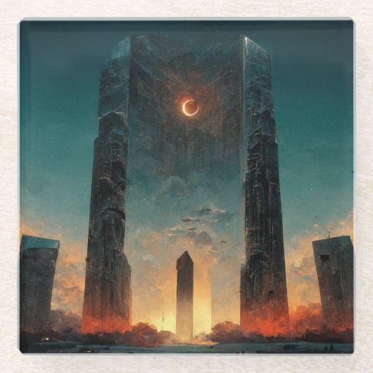 Black Gate Fantasy Sci-Fi Kunst Glasuntersetzer (Vorderseite)