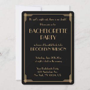 Black Gatsby Art Deco Junggesellinnenabschied Einl Einladung