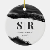 Black Geode Agate Paare Mit Monogramm Weihnachten Keramik Ornament (Hinten)