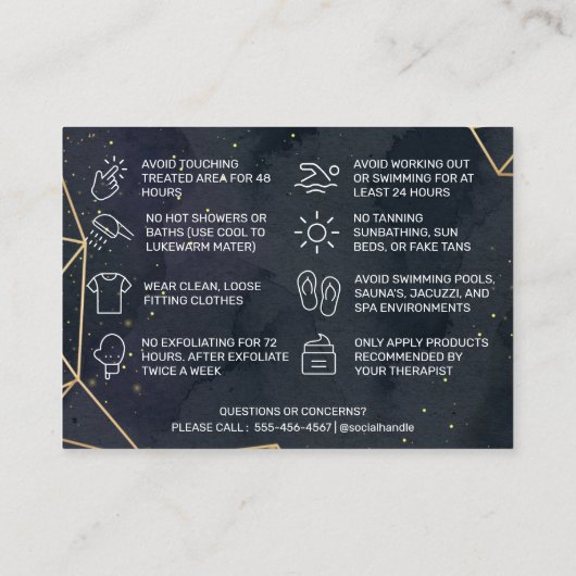 Black Geometric Gold Waxing Aftercare Card Visitenkarte (Rückseite)