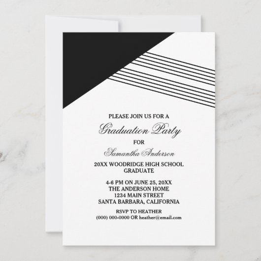 Black Geometric Stripe Graduation Party Einladung (Vorderseite)
