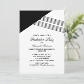 Black Geometric Stripe Graduation Party Einladung (Stehend Vorderseite)