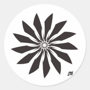 black geometry flower runder aufkleber