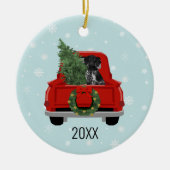 Black German Pointer Christmas Red Truck Keramik Ornament (Vorne)