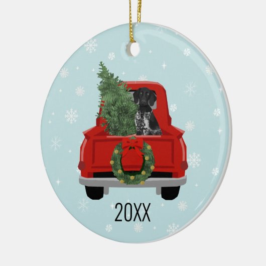 Black German Pointer Christmas Red Truck Keramik Ornament (Links)