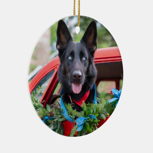 Black German Shephard mit Blue Eyes Ornament (Rechts)