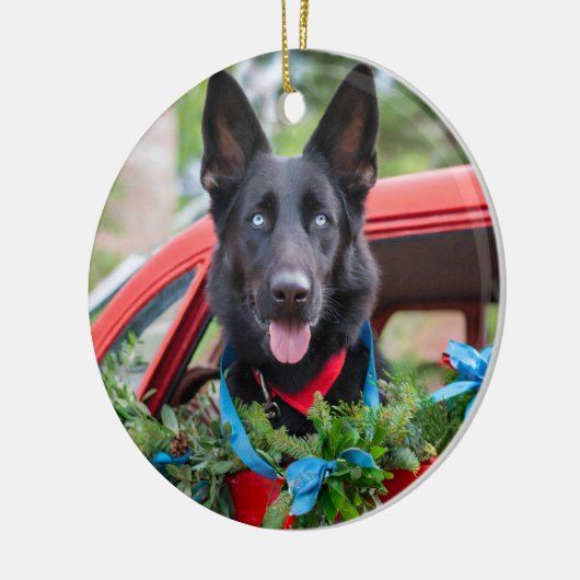 Black German Shephard mit Blue Eyes Ornament (Links)