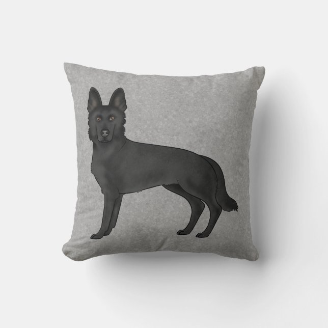 Black German Shepherd Adorable Cartoon Dog Gray Kissen (Vorderseite)