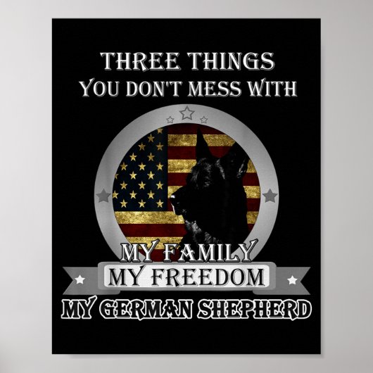 Black German Shepherd American Flag Three Things Y Poster (Vorne)
