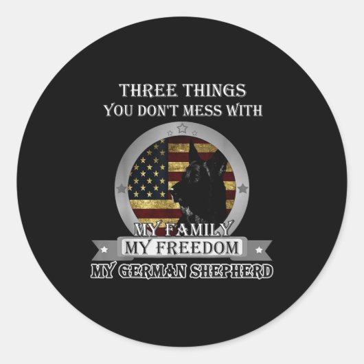 Black German Shepherd American Flag Three Things Y Runder Aufkleber (Vorderseite)