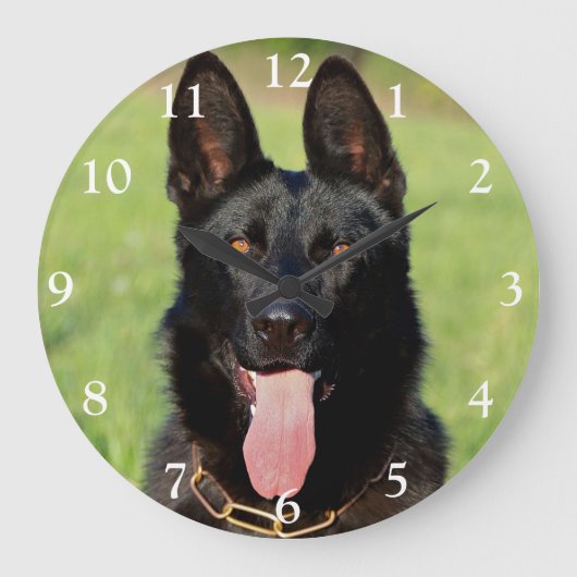 Black German Shepherd Dog - GSD Puppy Große Wanduhr (Vorderseite)