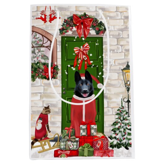 Black German Shepherd Dog Weihnachten Mittlere Geschenktüte (Vorderseite)