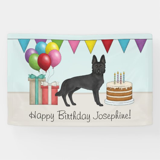 Black German Shepherd farbenfrohe Happy Birthday Banner (Horizontal)