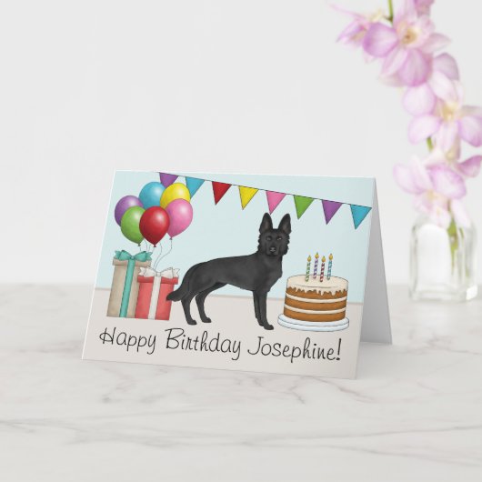 Black German Shepherd farbenfrohe Happy Birthday Karte (Orchidee)