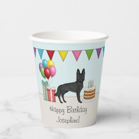 Black German Shepherd farbenfrohe Happy Birthday Pappbecher (Vorderseite)