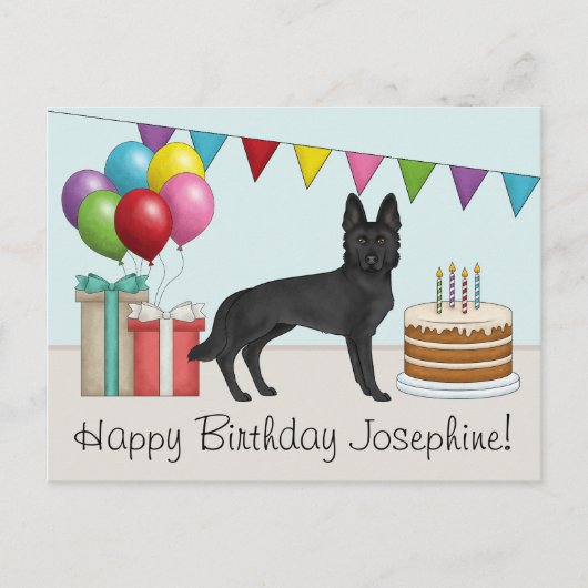 Black German Shepherd farbenfrohe Happy Birthday Postkarte (Vorderseite)