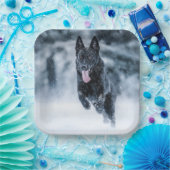 Black German Shepherd in Schnee Duvet Cover Paper Pappteller (Party)