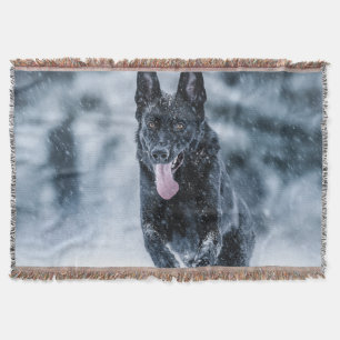 Black German Shepherd in snow Duvet Cover Decke