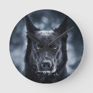 Black German Shepherd Runde Wanduhr