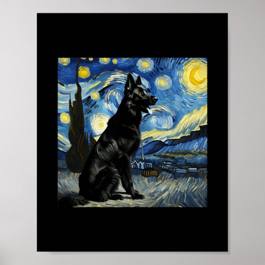Black German Shepherd Starry Night Van Gogh Thanks Poster (Vorne)