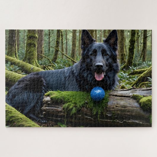 Black German Shepherd with Ball Puzzle (Horizontal)
