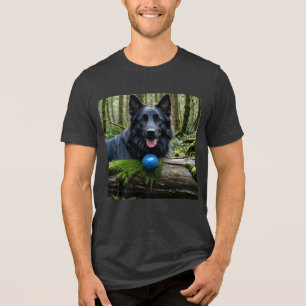 Black German Shepherd with Ball Tri-Blend Shirt