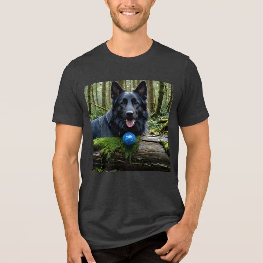 Black German Shepherd with Ball Tri-Blend Shirt (Vorderseite)