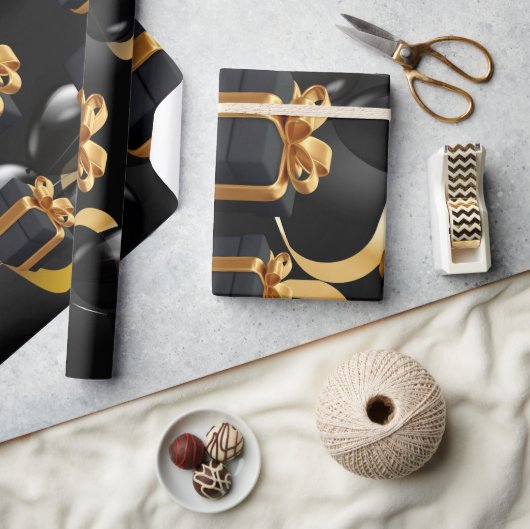 Black Geschenkboxen und Gold Bow Matte Wrapping Pa Geschenkpapier (Basteln)