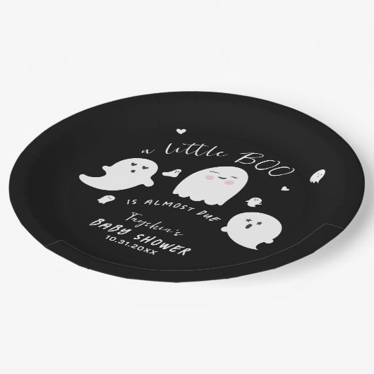 Black Ghost Little Boo Halloween Kinderdusche Pappteller (Schrägansicht)