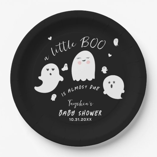 Black Ghost Little Boo Halloween Kinderdusche Pappteller (Vorderseite)