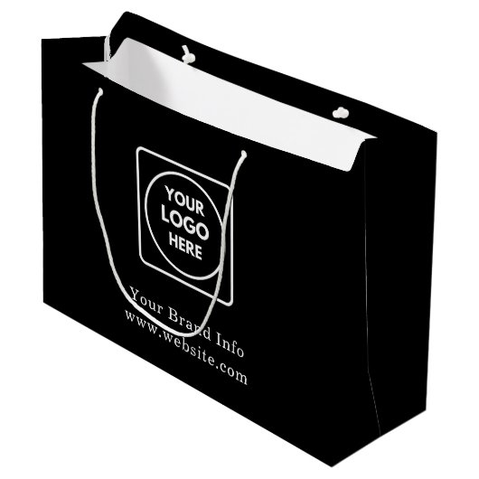 Black Gift Bag | Eigene Firmenlogos Großpackung Große Geschenktüte (Vorderseite Schrägansicht)