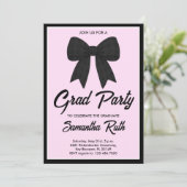 Black Gingham Bow Graduation Party Einladung (Stehend Vorderseite)