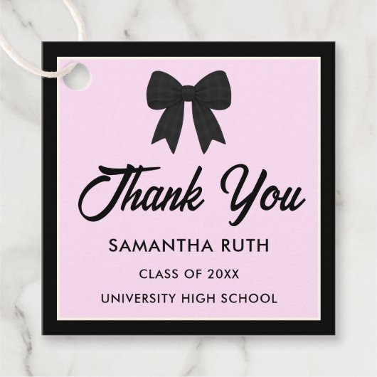 Black Gingham Bow Graduation Party Geschenkanhänger (Vorderseite)