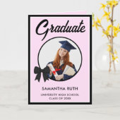 Black Gingham Bow Photo Graduation Karte (Gelbe Blume)