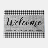 Black Gingham Burlap Rustikales Bauernhaus Willkom Fußmatte (Vorderseite)