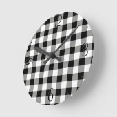 Black Gingham Clock Runde Wanduhr (Winkel)