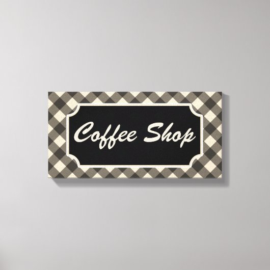 Black Gingham Coffee Shop Diner Sign Leinwanddruck (Vorderseite)