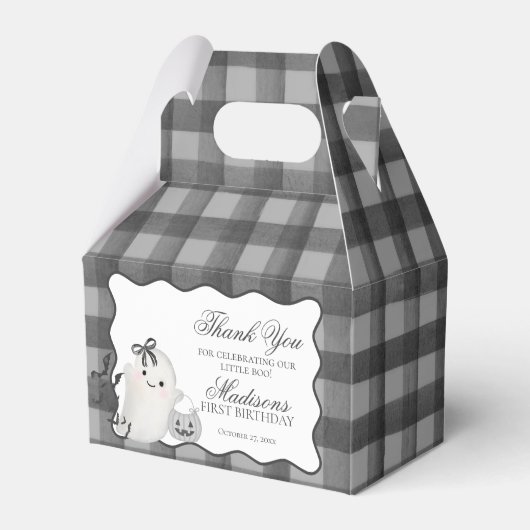 Black Gingham Cute Boo Ghost Birthday Favors Gable Geschenkschachtel (Vorderseite)