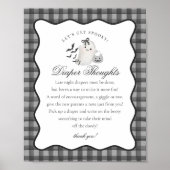 Black Gingham Cute Ghost Diaper Thoughts Sign Poster (Vorne)